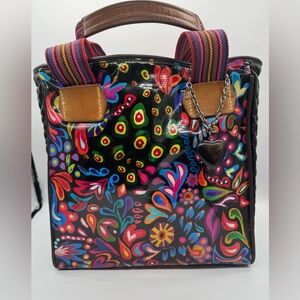 Consuela Multicolor Floral Patent Leather Tote with Heart Charm